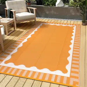 Modern Wave-patterned Eco-Friendly Plastic Outdoor Rug Double-sided Reversible Waterproof & Stain-Resistant Zone Rug for Patios Balconies Camping RVs Beaches