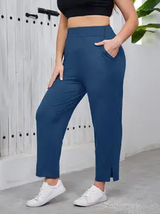 [Plus Size] Women's Joggers with Pockets, High Waist Elastic Drawstring Design, Comfortable Casual Sports Trousers for Spring & Summer Outdoors