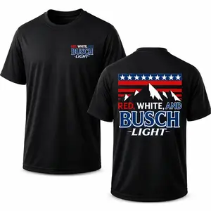 Vintage "Red White and Busch" Graphic T-Shirt - Retro American Patriotic Mountain Landscape Black Tee, Men's Country Style Top