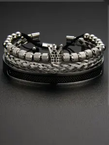 Men's Crown Design Beaded Bangle, Fashionable Braid & Roman Numerals Cuff Bracelet for Party, Daily  Decor, Trendy Exquisite Jewelry for Birthday Gift