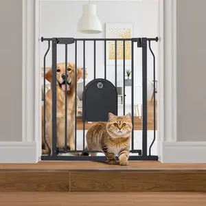 BIOBY 30" Tall Pet Gate for Cats, 29.5-33.4" Extra Wide Cat Gate with Adjustable Cat Door, Pressure Mounted Easy Walk Through Pet Gate with Door for Stairs, Doorways, Kitchen, Baby Gate
