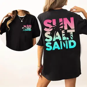 Sun Sand Salt Beach Shirt, Retro Beach Summer Shirt, Trendy Beach Shirts for Women, Simply Printed Graphic Shirt, Daily Casual Cotton Womenswear