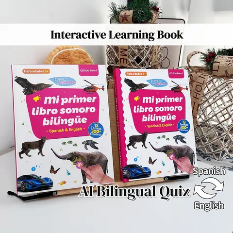 Rechargeable AI Interactive Educational Language Toy for Toddlers 1-6 - 13 Themes, Smart Quiz, Screen-Free Play, Animal Sounds, Bilingual Learning, Engaging Songs, Eco-Friendly Unisex, Learning Activity Book, Preschool Books, Spanish for Children