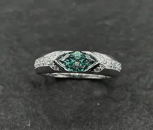 [LUMI39] Aqua Green Synthetic Moissanite Engagement Ring 925 Sterling Silver Excellent Marquise Cut Synthetic Moissanite Wedding Rings, Eye of Horus 2.0
