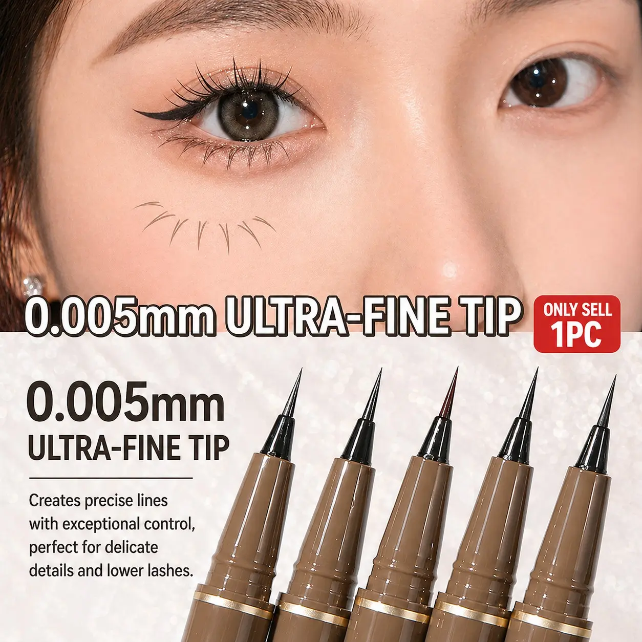 Ultra-Fine Eyeliner Pen, Soft Brush Tip, Smooth, Waterproof, Smudge-Proof, Perfect for Lower Lashes, Inner Corners and Wing Eyeliner, Long-Lasting, Quick-Drying, Perfect Eye Makeup