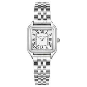 AMOVAN Silver Stainless Steel Bracelet Watch with Roman Numerals and White Dial Quartz Wristwatch