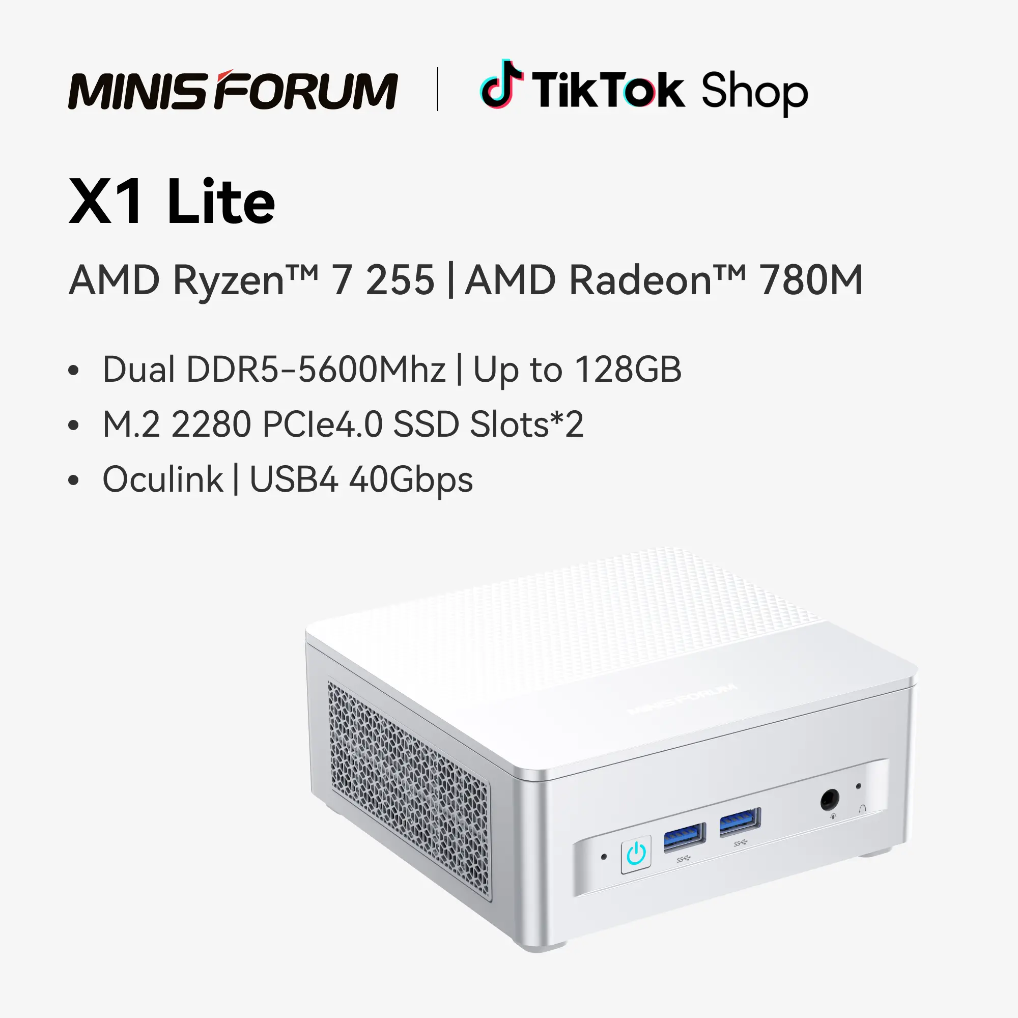 MINISFORUM X1 Lite-255 Mini PC AMD Ryzen 7 255 (8C/16T, Up to 4.9GHz), 32GB DDR5 1TB SSD, USB4/HDMI/DP 8K Video Output, 2.5G LAN, OCuLink, Dual DMIC, Wi-Fi6E/BT5.2, 4xUSB-A, Mini Computers Office Home