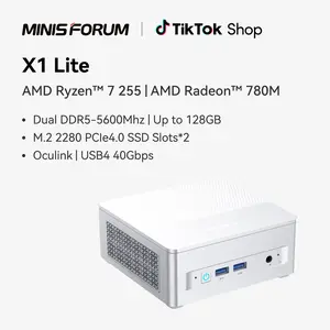 MINISFORUM X1 Lite-255 Mini PC AMD Ryzen 7 255 (8C/16T, Up to 4.9GHz), 32GB DDR5 1TB SSD, USB4/HDMI/DP 8K Video Output, 2.5G LAN, OCuLink, Dual DMIC, Wi-Fi6E/BT5.2, 4xUSB-A, Mini Computers Office Home