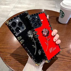 Applicable to 15promax/15 Phone Case New Straight Square Ip15pro Drop-Resistant 14 Rose Advanced Fashion Simple Design Sense Shockproof Smartphone