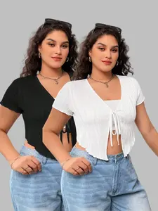 Stylish Comfortable Plus Size Women Short Sleeve Knitwear Cardigan Fitted Two Piece Set, Drawstring Open Front Cover-Up for Casual Wear