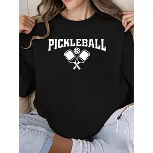 Women's Pickleball Sweatshirt Long Sleeve Crew Neck It's A Good Day to Play Graphic Print Casual Comfort Fit Soft Cotton Blend Top for Women