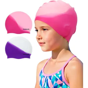 Swim Cap Kids (2 Pack), Durable Waterproof Swimming Cap for Girls Boys Teens Toddler Aged 3-15, Comfortable Fit Kids Swim Cap for Long Hair and Short Hair, Silicone Swim Caps for Kids Toddler ApexSteed