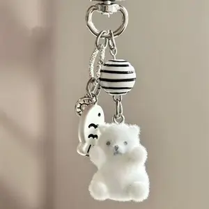 Fuzzy Cartoon Polar Bear Keychain – Cute Hanging Ornament for Bags, Ins Gifts, and Decorative Pendants