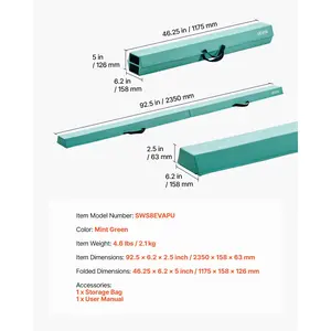 VEVOR 8FT Folding Balance Beam for Kids, 200LBS Stable Support Gymnastics Floor Beam with Non-Slip Mats, Gymnastics Training Equipment with Anti-Slip Bottom and Carrying Bag for Home Gym, Mint Green