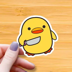 Funny Yellow Duck Meme Sticker  Cute Chaotic Duck, Waterproof Glossy Vinyl Decal