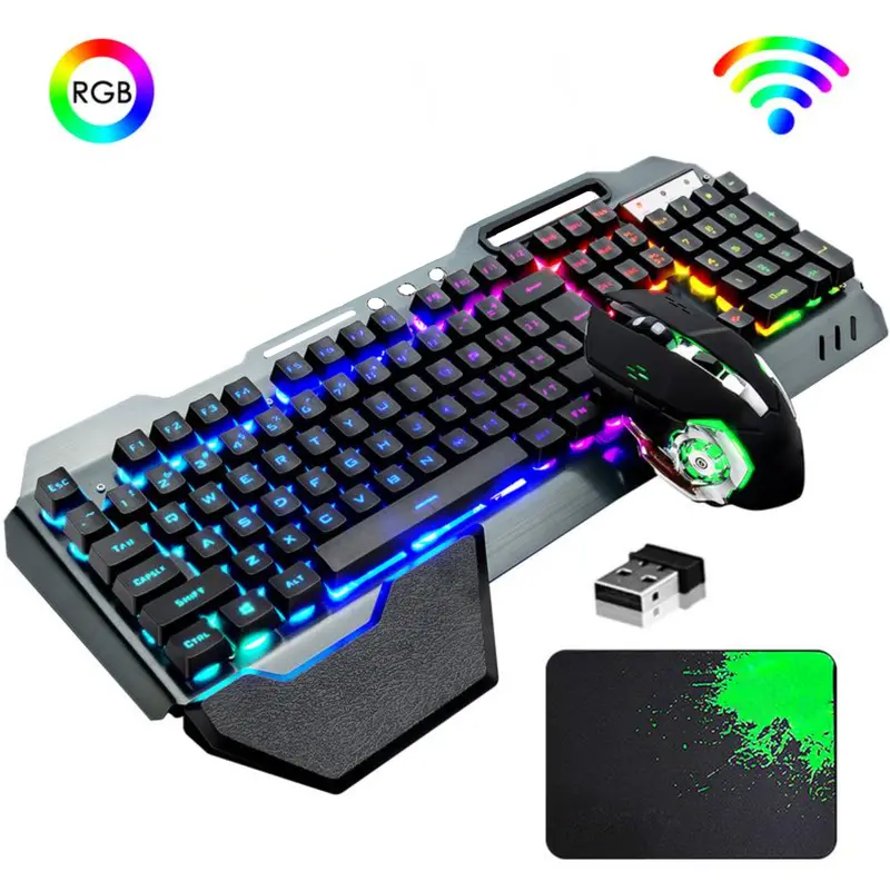 RGB Backlit Wireless Gaming Keyboard and Mouse Combo - Rechargeable, Metal Panel, Mechanical Feel for Laptop and PC Gamers