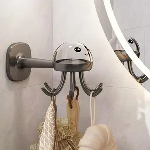 Wall-Mounted Octopus Design Hook 1 Piece Space-Saving 6-Claw Rotatable Hook for Home Organizer Modern Bathroom Accessory
