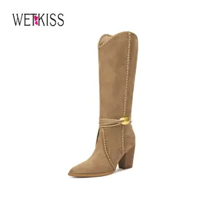 Wetkiss Cowboy Boots for Women Suede Knee High Cowgirl Boots, Braided Detailing, Metal Buckle, Pointed Toe, Chunky Heel, Fashion Retro Western Tall Boot #Summervibes #TikTokShopStockUp #TikTokShopMothersDay