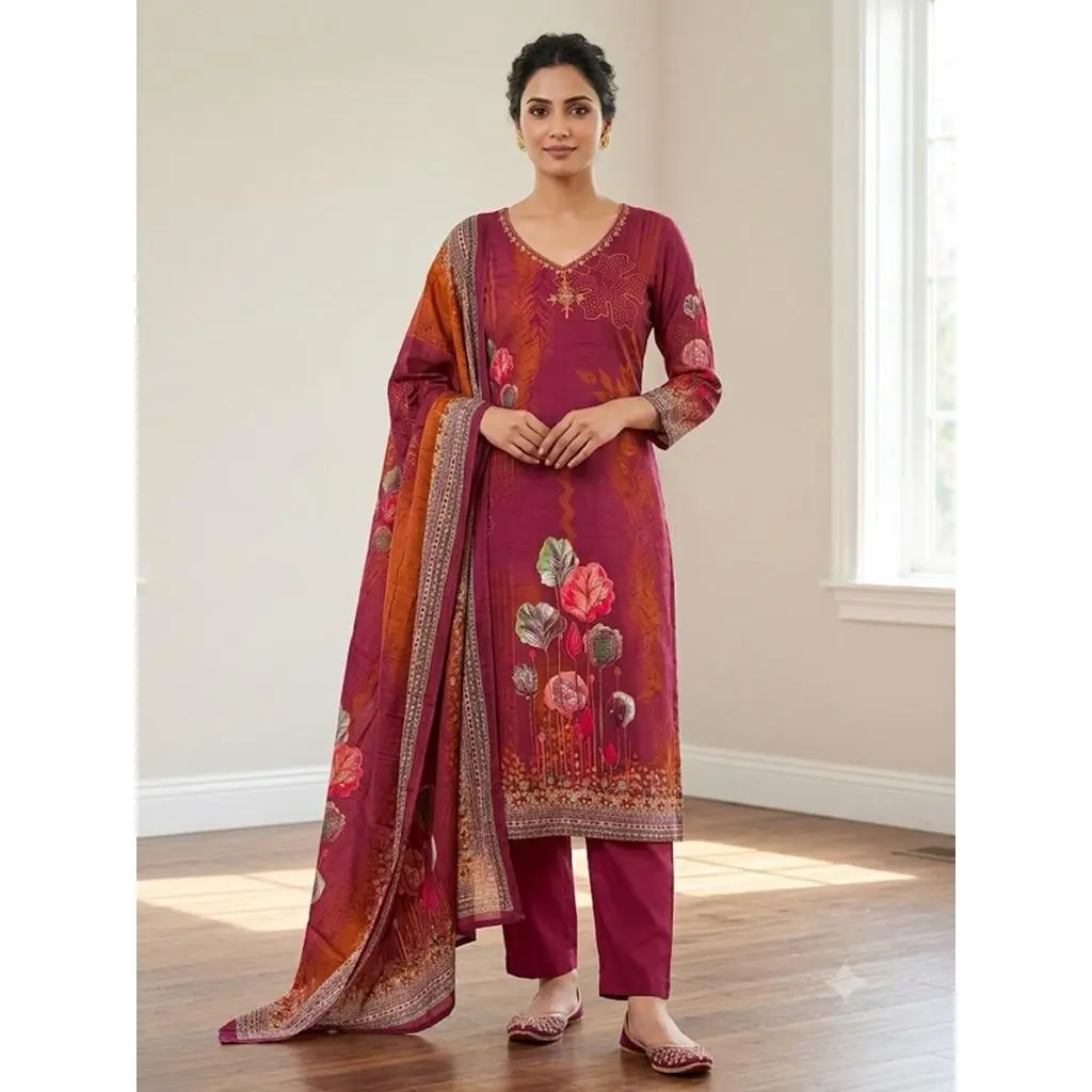Women's Floral Print Kurta Set with Dupatta Elegant Three-Piece Outfit Ethnic Wear Trousers and Casual Kurti Set Traditional Festive Wear Size M L XL XXL