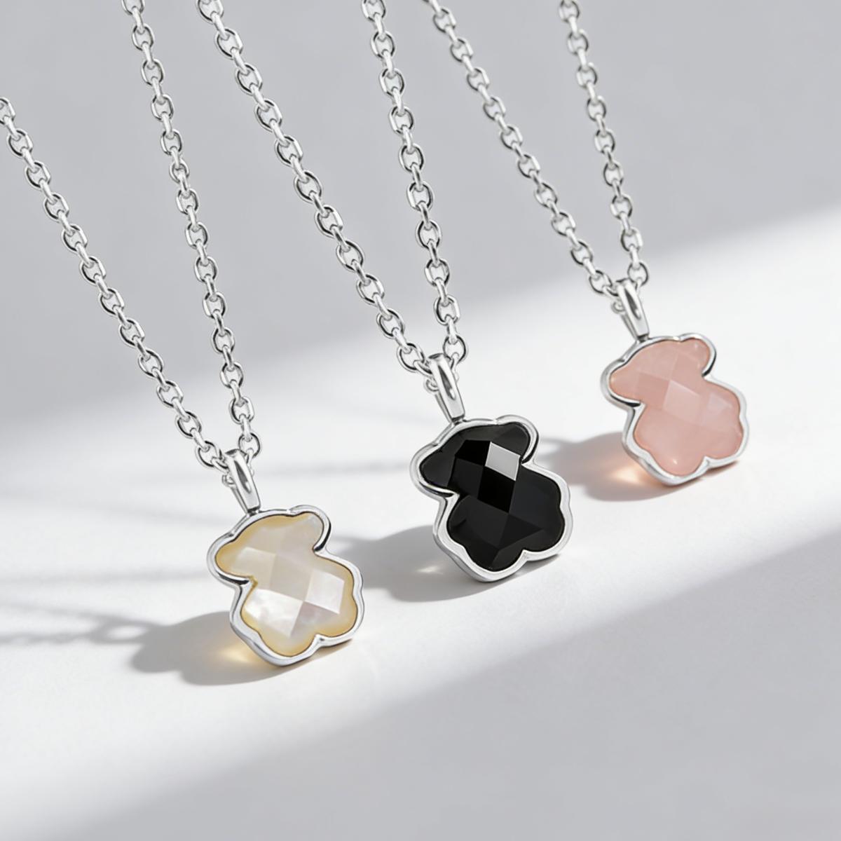 Chic Bear Shape Pendant Necklace, Polished Chain with Faceted Inlay, Timeless Everyday Jewelry Gift