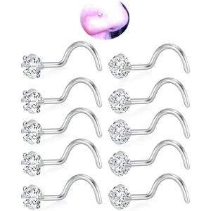 10 count 20G Nose Rings Studs for Women Corkscrew Sliver Nose Studs  Nose Rings 316L Surgical Stainless Steel Nose Nostril Percing Jewely for Women Men Round Square CZ Imitation  1.5mm/2.0mm/2.5mm/3.0mm
