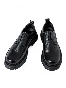 Men Black Derby Shoes PU Thick Sole Comfortable Classic Business Men Shoes