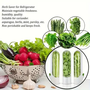 Set of 3 White Transparent Vegetable Storage Containers with Lids—Keeps Vegetables Fresh for 1–7 Days. Ideal for Organizing and Refrigerating a Variety of Produce, Including Cilantro, Green Onions, Garlic, Celery, and More.