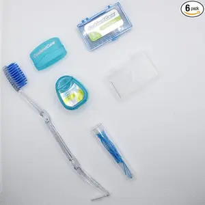 Oral care ColdentCare Orthodontic Kit Pocket Compact Oral Care Set with Toothbrush Floss Wax Threaders Interdental Brush Case Blue Bristle US Cleanser for Travel - Cleansing