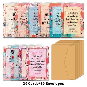 10pcs Christian Greeting Cards with Love, Heart, Heartfelt Messages and Inspirational Bible Verse Quotes Design for Anniversaries, Valentine's Day, Birthday, New Year, Elegant Party Invitations & Valentine's Day Gift