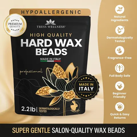 Hypoallergenic Hard Wax Beads for Home Waxing by Tress Wellness | Made for Sensitive Skin | Fragrance-Free | Made in Italy | Hair Removal Wax Beads