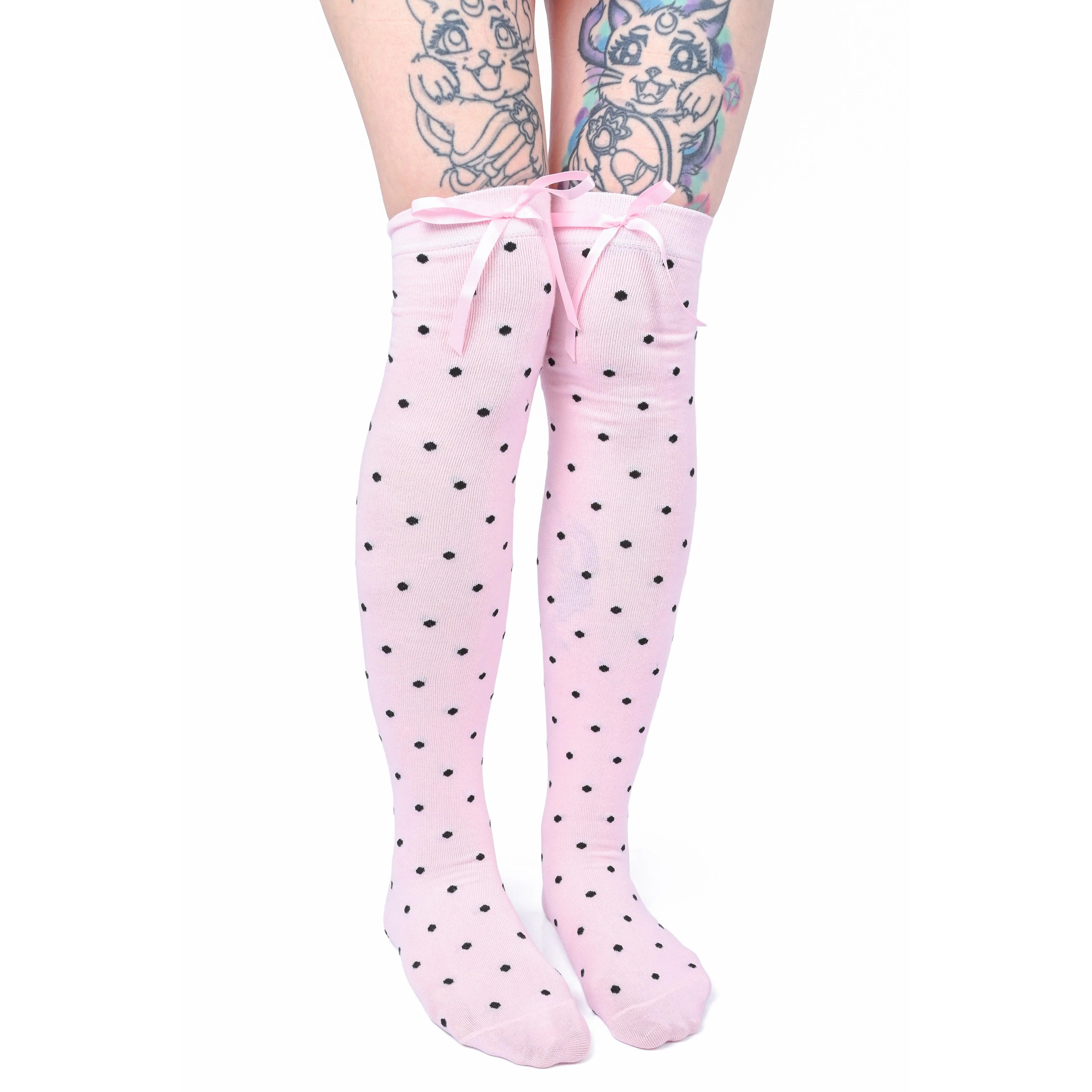 Knee High Dot Socks - Pink/Black