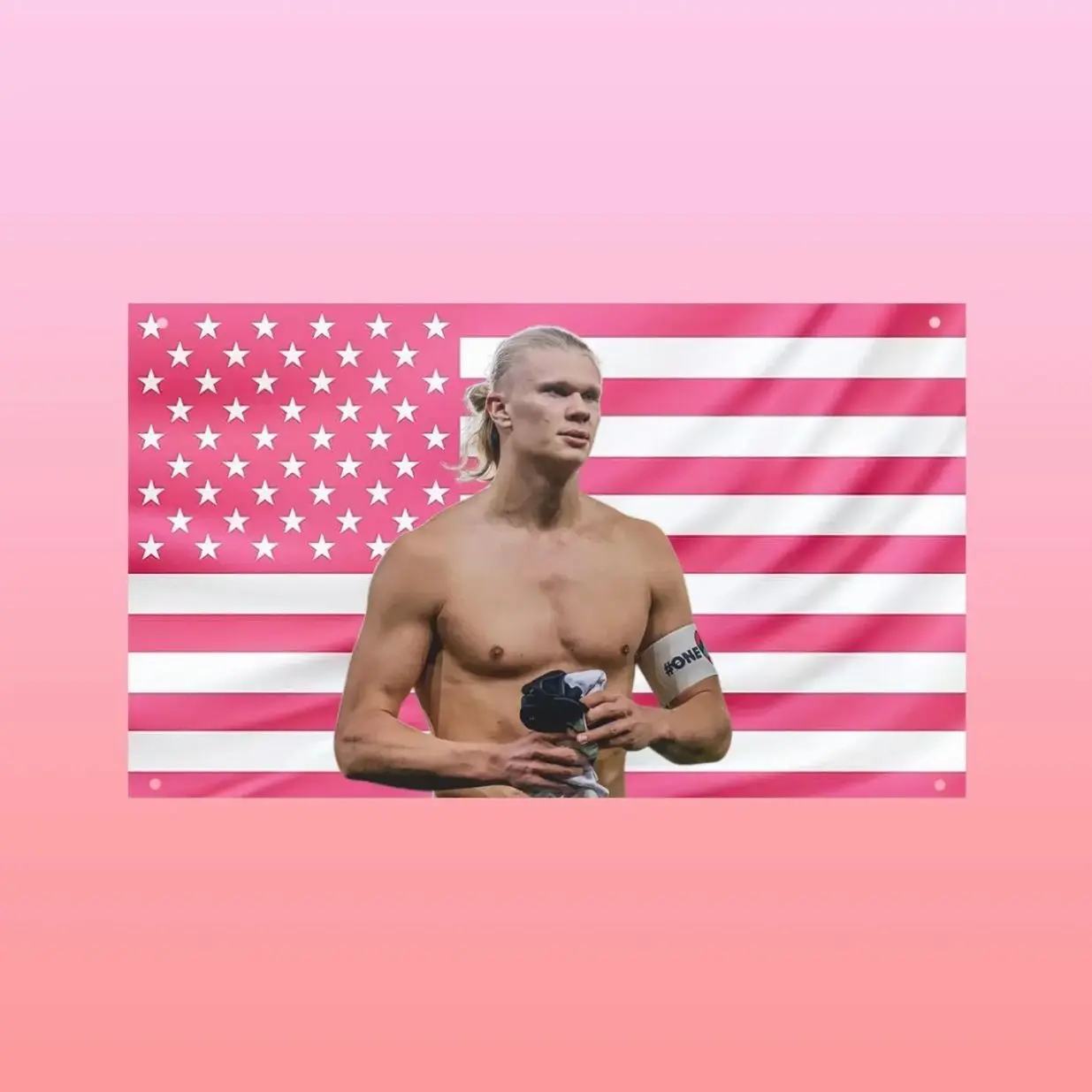 Erling Haaland Pink US Flag| Haaland Wall Flag| Football Star Room Decor| Pink Aesthetic Tapestry| Football Fan Gift