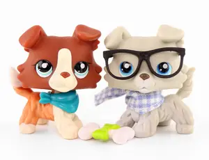 2 PC Rare Pet Shop Cats Dogs Animal Figure Toys with Accessories for Bobble Head Collectable Toyset