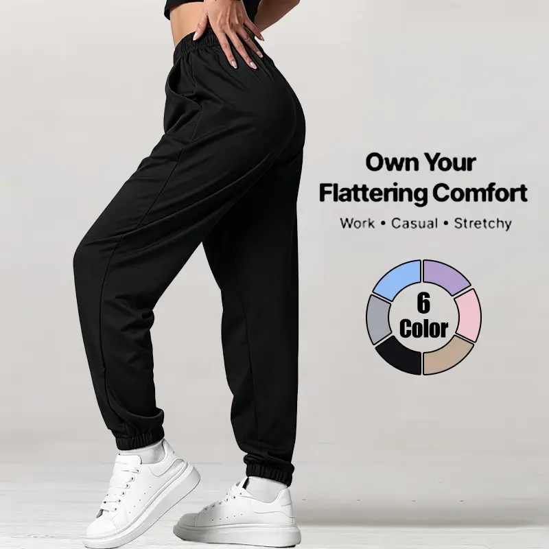 Women's Solid-Color Casual Long Pockets Pants, Tapered Jogger Style, 1 Pc, Versatile for All Seasons - Suitable for Outdoor Hiking, Running