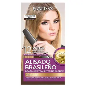 Kativa Brazilian Blonde Straightening Kit for Light Colored Hair up to 12 Weeks Smooth Shine with Olive Oil Citrus and Keratin