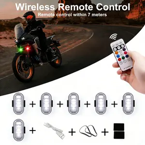 6Pcs RGB Led Car Strobe Light with Remote Control, Multifunctional Wireless 8Colors Motorcycle Flash Light Warning Lights - IP65 Waterproof Anti-Collision for Car Motorcycle & Bike