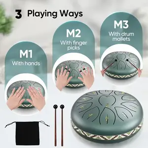 6 Inch Round Steel Tongue Drum Set with Cymbals, Beginner Friendly Percussion Instrument, Unisex Gift for Women & Men, Anxiety Relief, Yoga Meditation Music