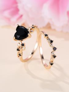 women's elegant artificial gemstone decorated heart shaped zircon design ring, fashion dainty matching jewelry for women & girls, clean girl outfit accessories, valentine's day, gift, gifts for wife, dainty heart zirconia