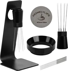 WDT Tools Espresso Puck Screen, 53mm Espresso Accessories Kit - 150m Puck Screen Set, 0.25mm 316 Stainless Steel 8  Coffee Distribution Stirrer, Portafilter Dosing Ring for Barista Black