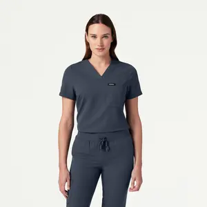 Rhena Slim Essential 1-Pocket Scrub Top - Carbon Gray