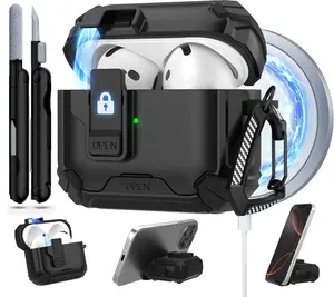 AirPods Pro 3 Protective Case 2024, AirPods 4th Generation Protective Case with Automatic Lock, Compatible with MagSafe, Compatible with Apple AirPods 4th Generation (Black)