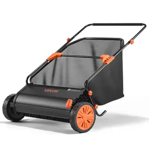 VEVOR Push Lawn Sweeper, 30 in Leaf Grass Collector with 12 cu. ft. Hopper Bag, Adjustable Brush Height Spinning Brushes, Heavy Duty Yard Sweeper with Rubber Wheels for Leaves Grass Cleanup