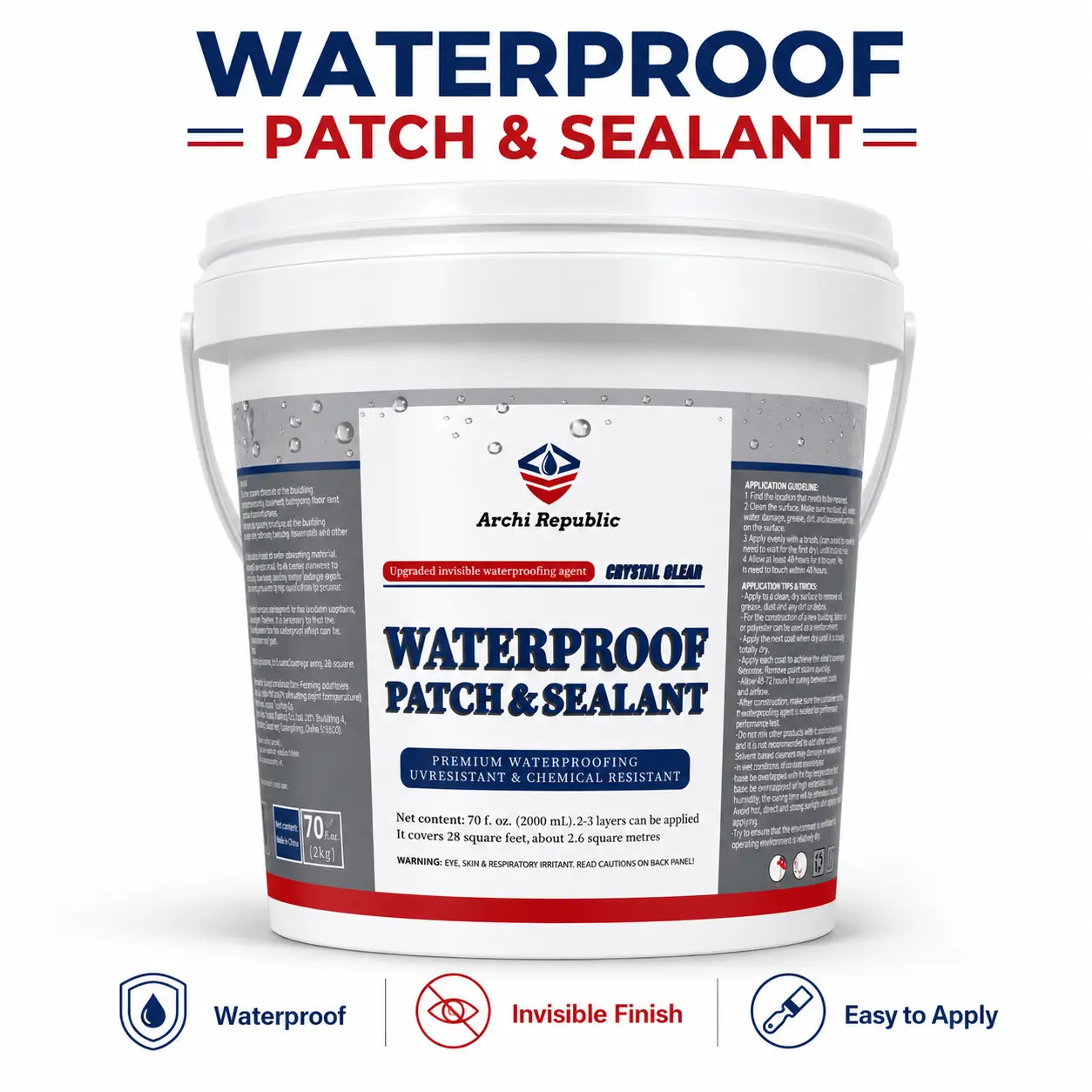 Archi Republic Invisible Waterproof Sealant, Transparent Leak Repair Coating for Roofs, Bathrooms, Walls, Indoor & Outdoor Use