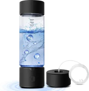 Hydrogen Water Bottle Generator, 2500ppb Portable Water Ionizer Machine with SPE/PEM Technology in 3-Minute Electrolysis, Rechargeable Hydrogen Rich Glass Cup for  Office Travel & Fitness, Black