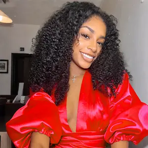 Pizazz Hair 4C Edges Curly Bye Bye Knots Bob Wig 280% Density 8x5 Lace Front Wigs Human Hair Pre Bleached Pre Plucked with Curly Baby Hair Hairline Transparent HD Lace Frontal Wig