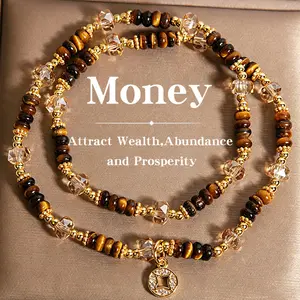 This premium double-strand Maillard tiger's eye beaded bracelet is a natural gemstone that brings you energy and wealth.