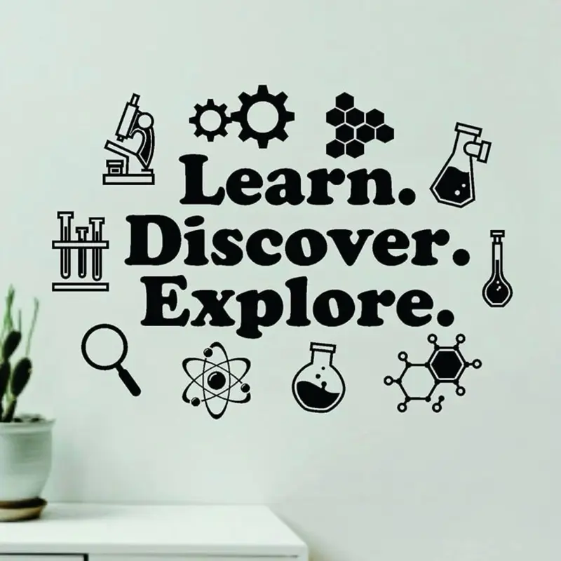 Learn Discover Explore Wall Decal Vinyl Sticker Quote Home Decor Science School Teacher Classroom