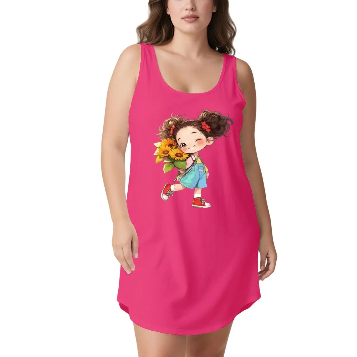 Women's Aesthetic Sunflower Cartoon Print Lounge Sleep Dress sohochic