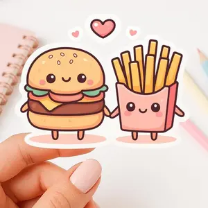 Burger and Fries Sticker Cute Kawaii Couple Vinyl Sticker Food Lover Gift Fast Food Friends Decal for Laptop