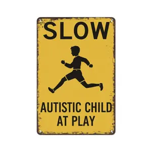 8x12 Inch Aluminum Metal Sign - Slow Autistic Child At Play - Safety Warning Wall Decor for Home, Yard, Neighborhood, Playground, and Driveway - Durable Aluminum Plaque for Parents & Caregivers